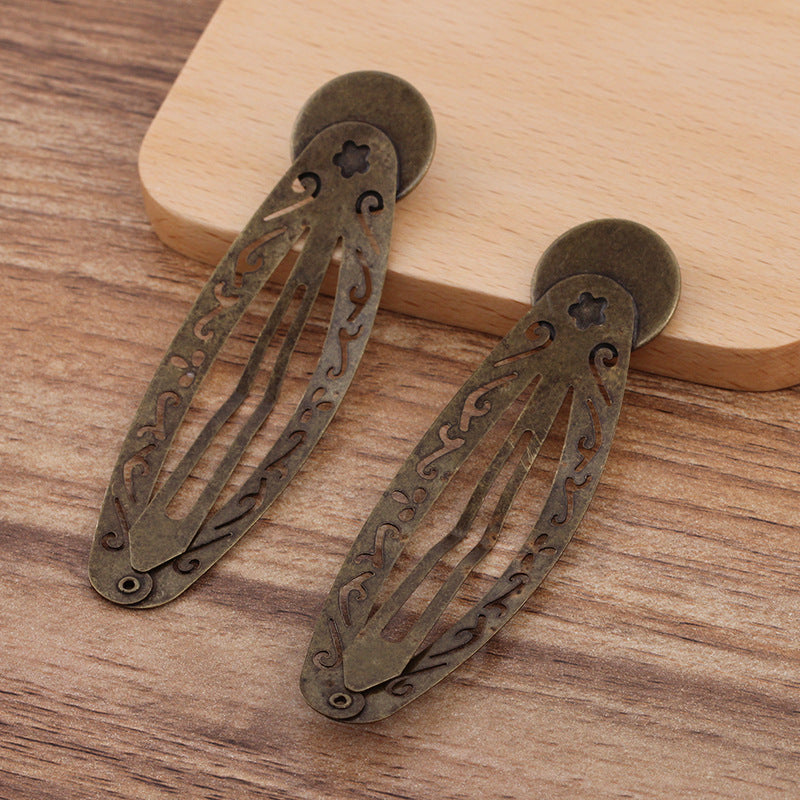 20 Plain Edge Bezel Cup Filigree Snap Hair Clip Hairpin Bronze 18mm Round Cabochon Blank Base Gemstone Piece Setting