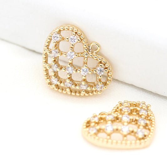10 pendentif à breloque coeur creux orné de strass 14K GF
