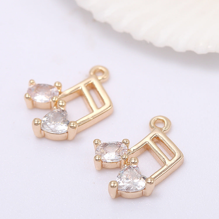 10 Music Sign Charm Pendant Double Looped Link Stud Earrings Rhinestone Embellished 14K GF