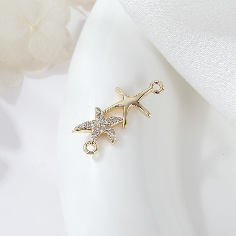 2 Double boucle rectangle étoile de mer oeil carré coeur charme connecteur strass embelli 14K GF