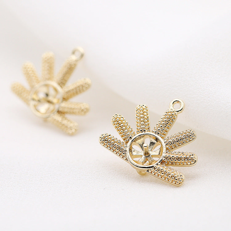 2 connecteurs de charme floral à double boucle 14K GF perle à moitié percée vierge
