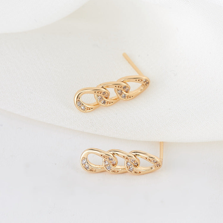 4 boucles d'oreilles à tige en chaîne torsadée incurvée, ornées de strass 14K GF