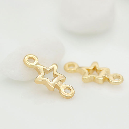 10 doppelt geschlungene Stern-Charm-Verbindungsstücke aus 14-karätigem GF