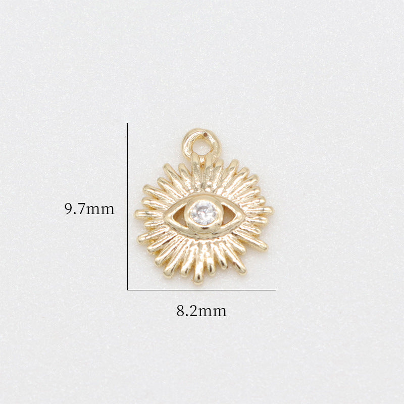 2 Eye Sun Charm Pendant Rhinestone Embellished 14K GF