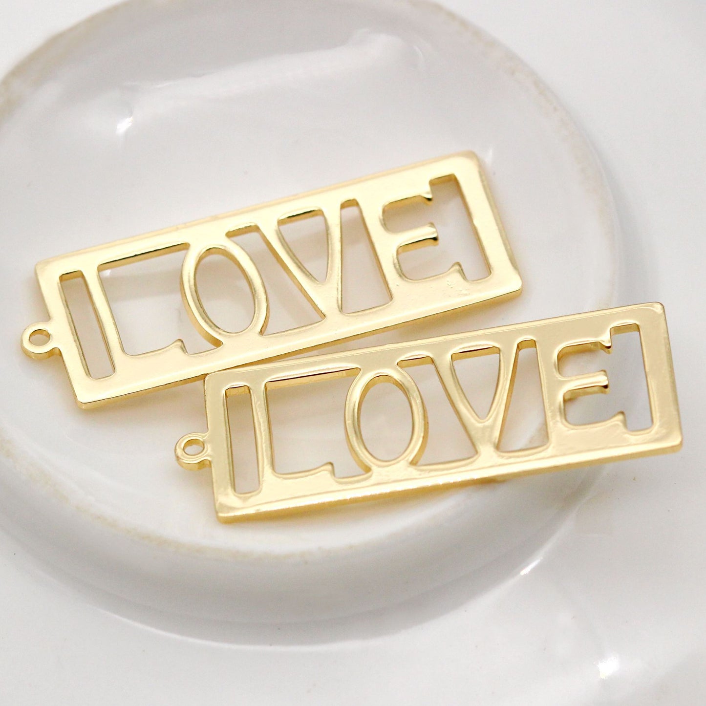 10 pendentifs à breloques rectangulaires en forme de pièce d'amour 14K GF