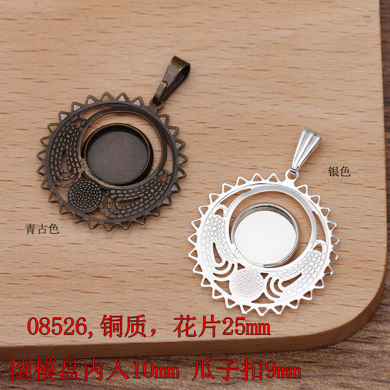 200 Floral Charm Pendant 18KGP 8mm 10mm 12mm Round Cabochon Blank Base Gemstone Piece Setting