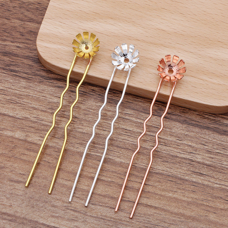 20 breloques florales fourchette à cheveux épingle à cheveux 18KGP 10mm perle ronde non poreuse réglage de perles de pierres précieuses vierges