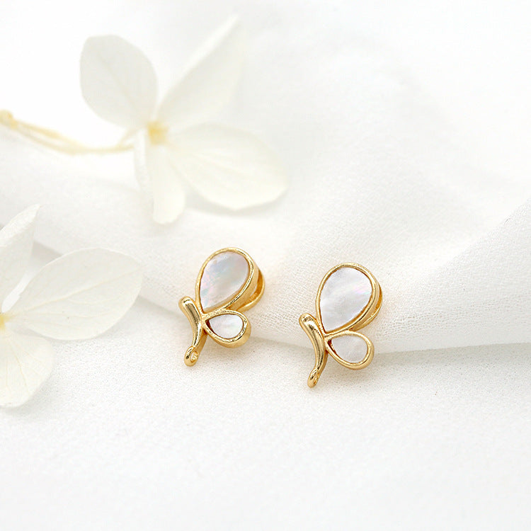 2 boucles d'oreilles à tige avec pendentif à breloque papillon, coquillage orné de strass, 14 carats GF