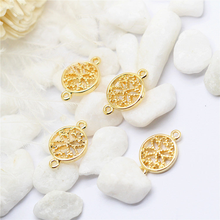 10 connecteurs de charme floral creux rond à double boucle 14K GF