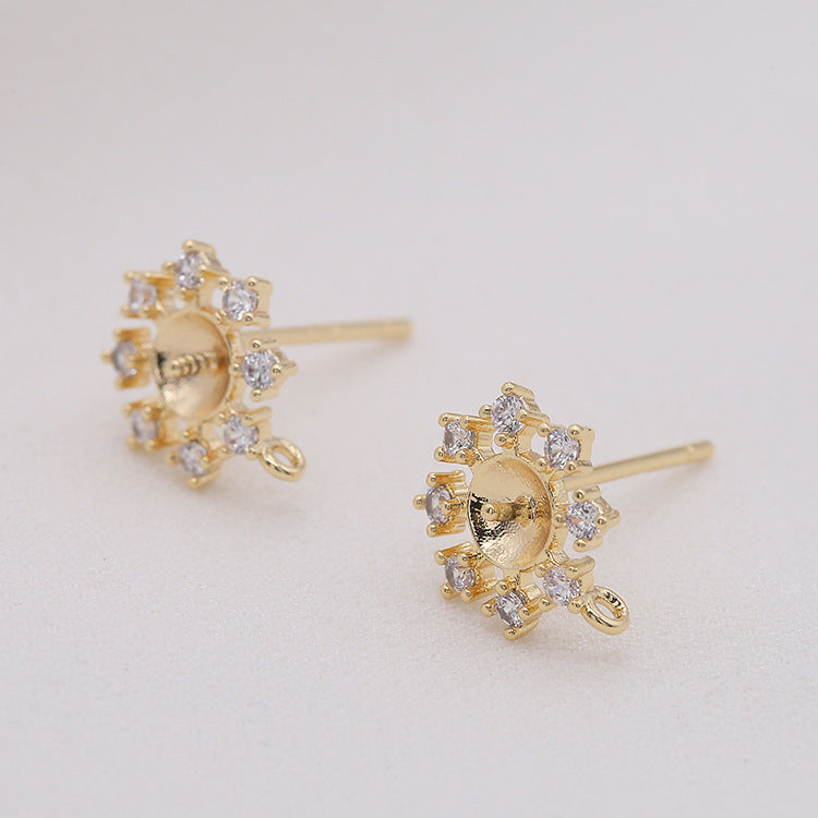 4 boucles d'oreilles florales flocon de neige avec boucle strass embellies 14K GF boucle d'oreille demi-percée perle vierge