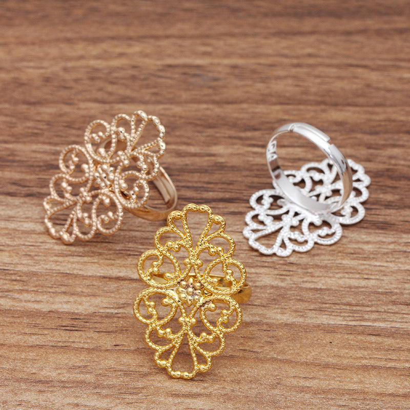 20 filigrane Floral Pad ouvrable cercle anneau 18KGP 20x30mm Cabochon blanc Base pierre précieuse réglage