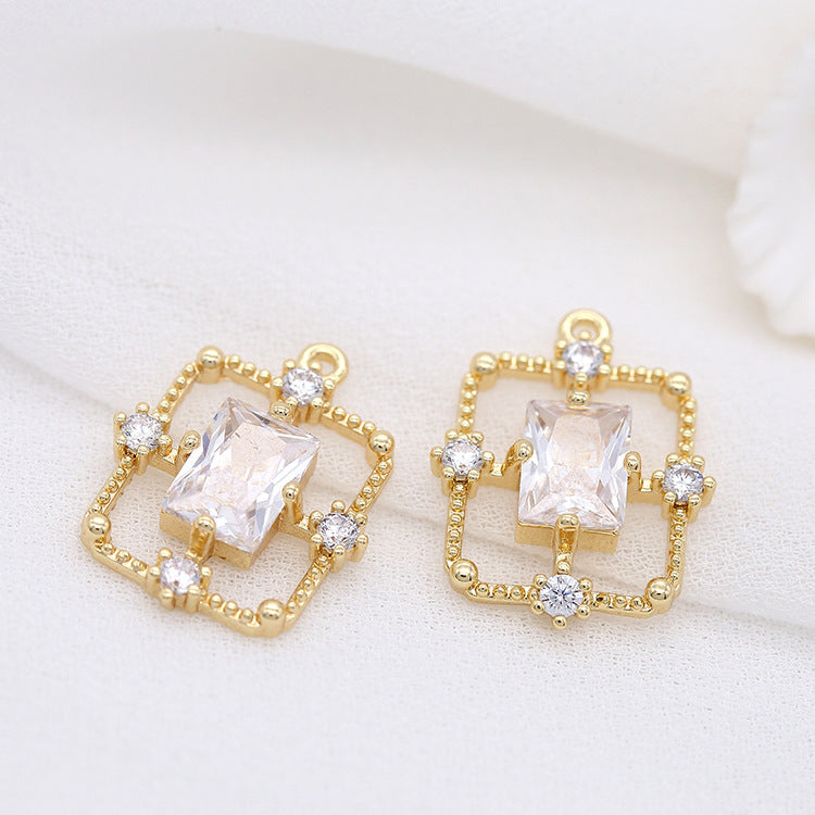 5 pendentifs à breloques rectangulaires, connecteur à double boucle, ornés de strass, 14K GF