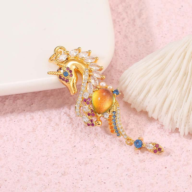 2 Unicorn Charm Pendant Resin Rhinestone Embellished 14K GF