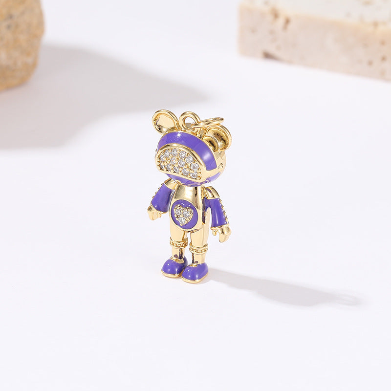 2 Maus Roboter Charm Anhänger Emaille Epoxy Strass 14K GF