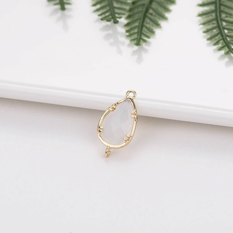 2 connecteurs de charme en forme de goutte d'eau à double boucle, strass à facettes embellis 14K GF