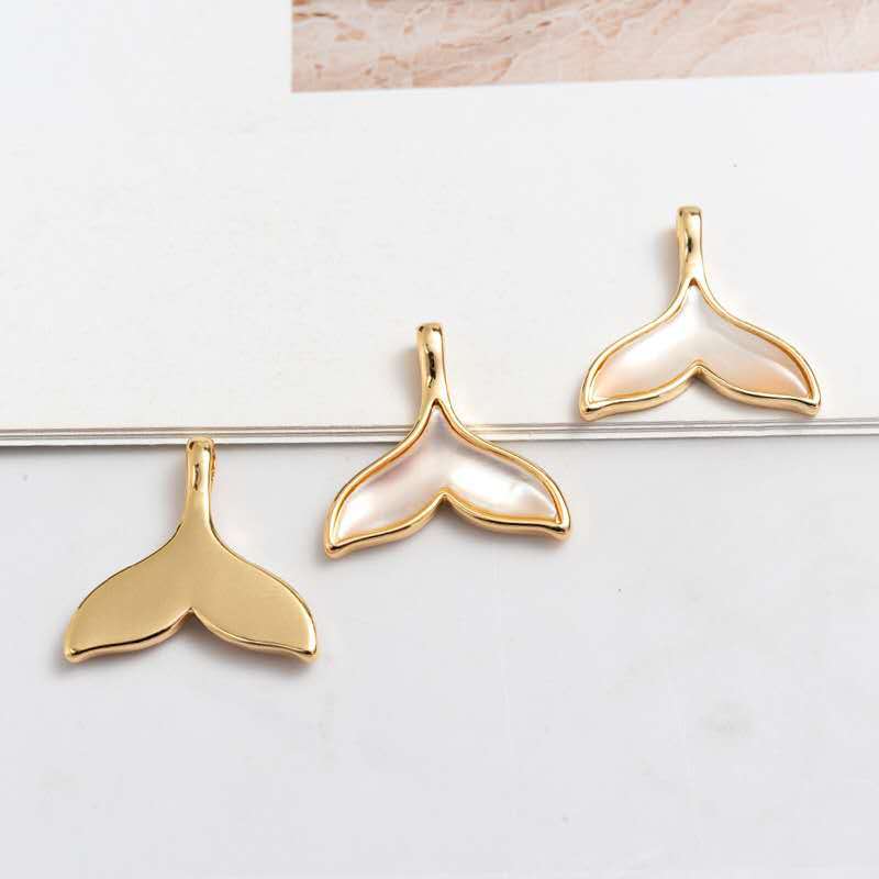 10 pendentif à breloque queue de baleine sirène 14K GF coquille embellie