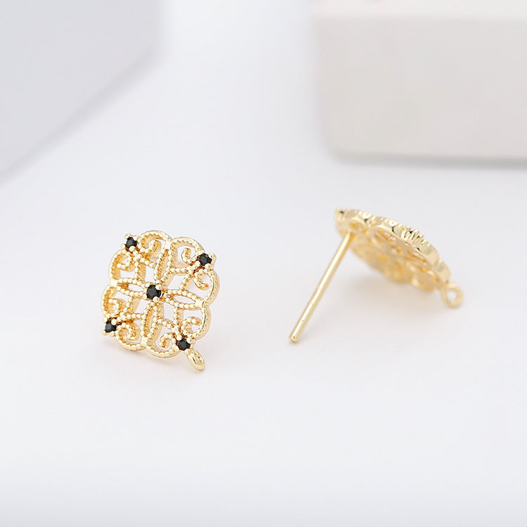 4 boucles d'oreilles à tige florale creuse avec boucle d'oreille ornée de strass 14K GF