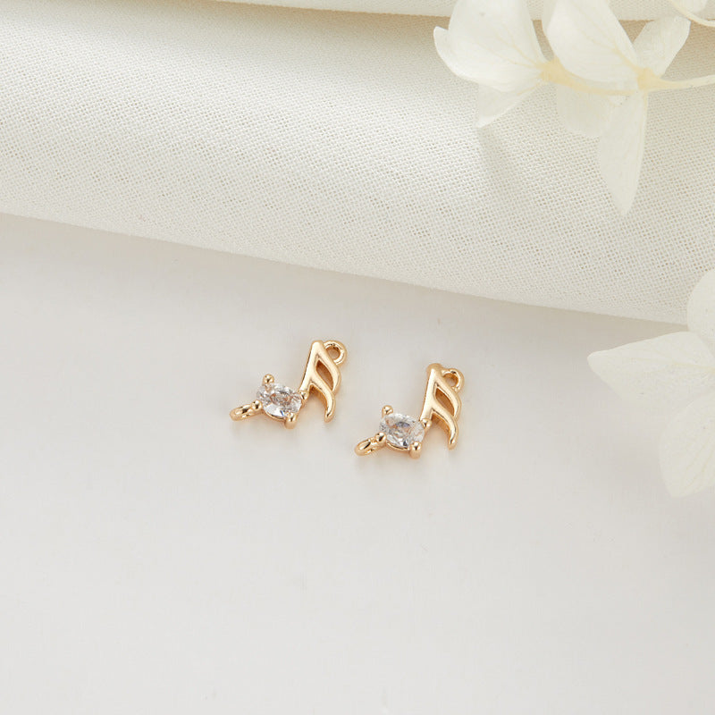 Pendentif à breloque dauphin musique pigeon à 2 feuilles orné de strass 14K GF