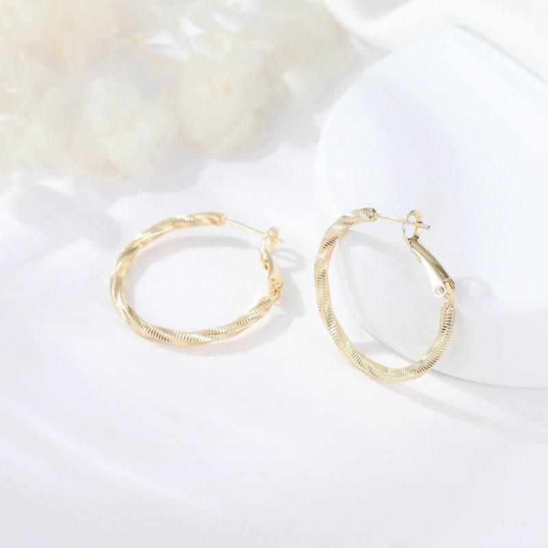 4 boucles d'oreilles créoles épaisses en cercles torsadés 14K GF Earing