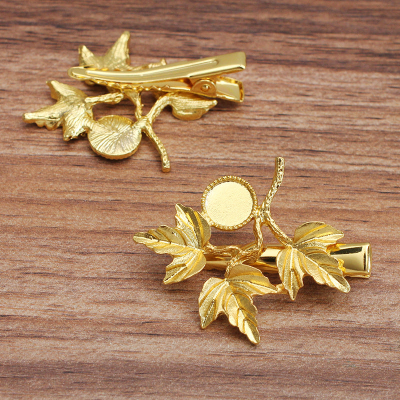20 branche de feuille en filigrane bord dentelé lunette coupe cheveux pince crocodile épingle à cheveux 18KGP 8mm cabochon rond base vierge réglage de la pièce de pierre précieuse