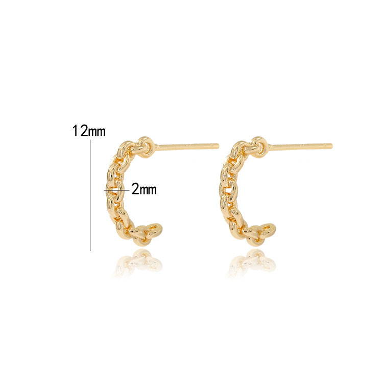 4 boucles d'oreilles à tige en chaîne torsadée semi-circulaire 14K GF Earing