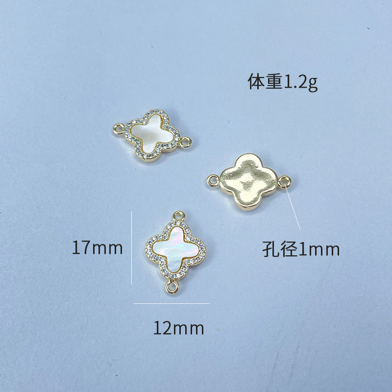 2 connecteurs de charme floral croisé à double boucle, coque strass embellie 14K GF