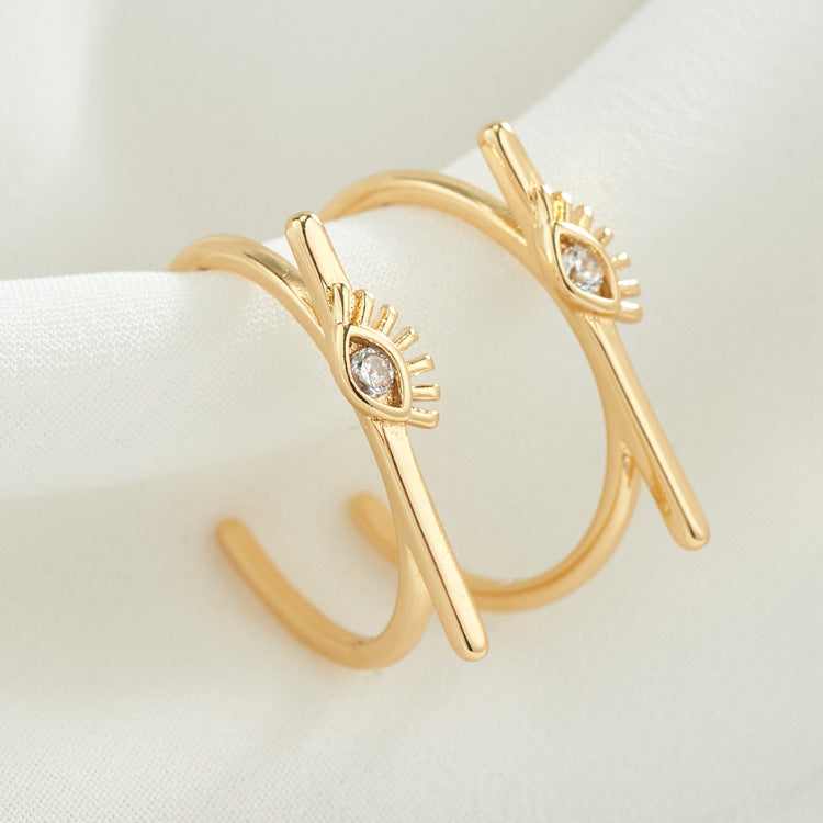 2 Open Circle Star Eye Statement Ring Rhinestone Embellished 14K GF