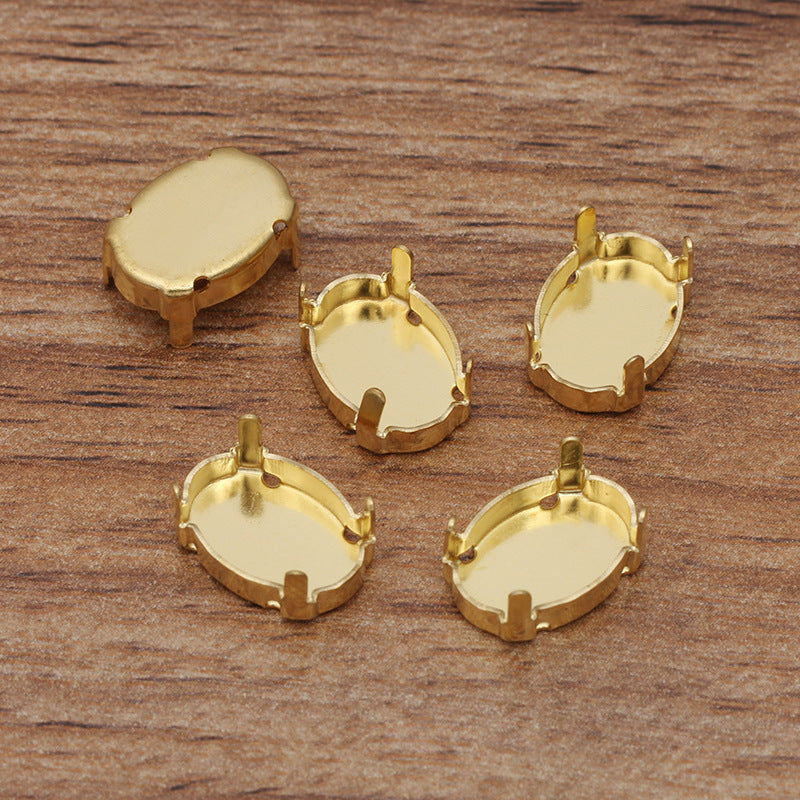 100 Four Claw Charm Flat Back Settings 18KGP 10x14mm 13x18mm Oval Cabochon Rhinestone Zircon Gemstone Blank Base