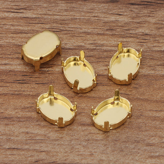 100 Four Claw Charm Flat Back Settings 18KGP 10x14mm 13x18mm Oval Cabochon Rhinestone Zircon Gemstone Blank Base