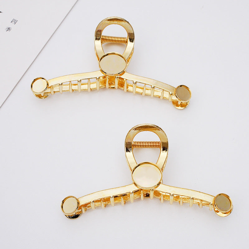 5 Hair Claws Clamp Clip 18KGP 8mm 12mm Round Cabochon Blank Base Gemstone Piece Setting