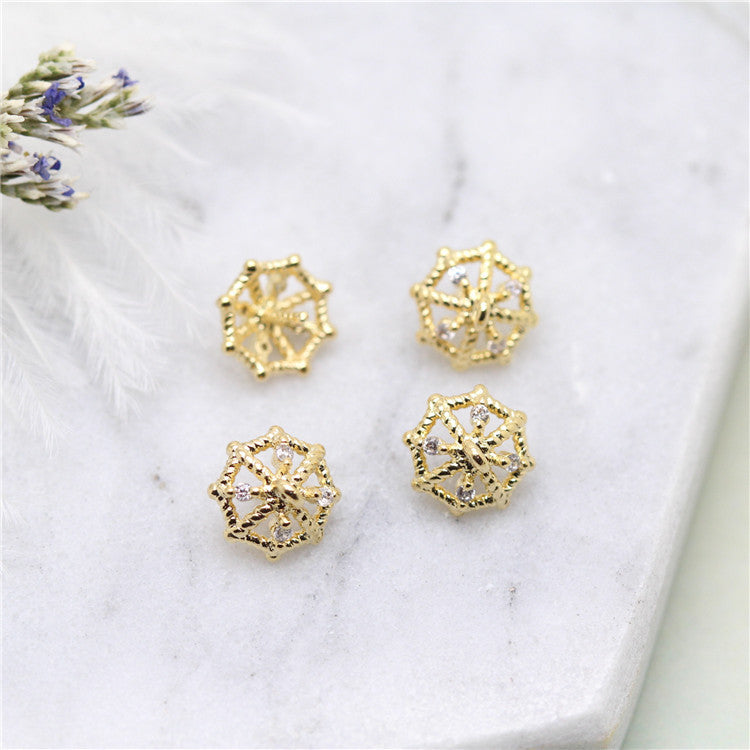 10 pendentif à breloque florale creuse strass embelli 14K GF perle à moitié percée perle vierge