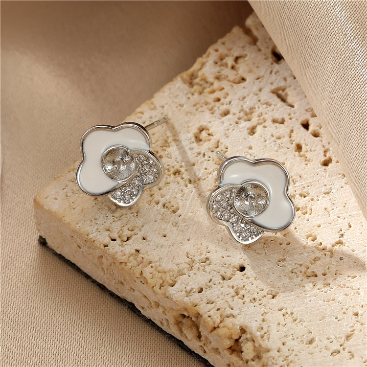 4 boucles d’oreilles florales en émail époxy strass embelli 14K GF boucle d’oreille demi-percée perle vierge