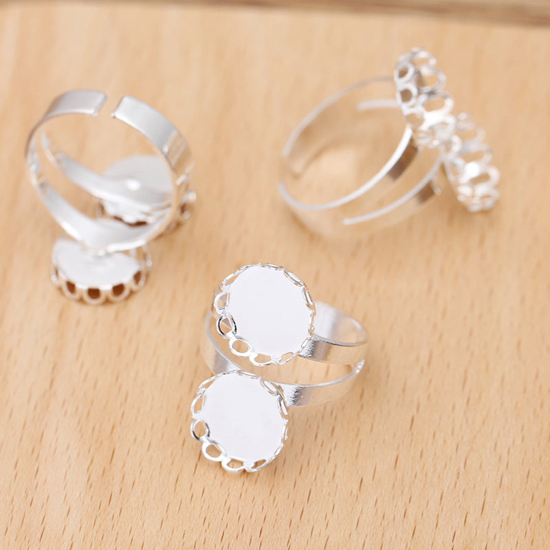 100 Muschelrand-Bezel-Cup-Ring 18KGP 12mm Doppelrund-Cabochon-Rohling-Basis-Edelsteinfassung