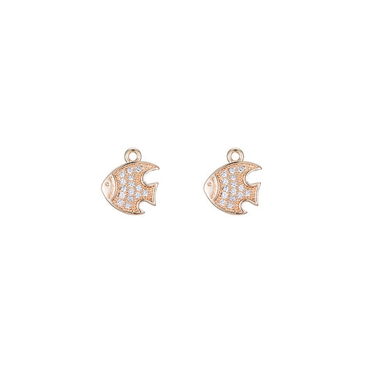 Pendentif à breloque 2 poissons orné de strass 14K GF