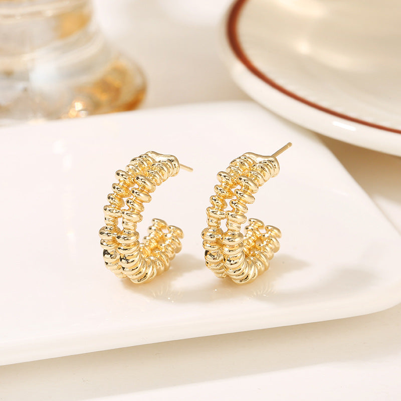 4 Glossy Semi Circle Chunky Stud Earrings 14K GF Earing