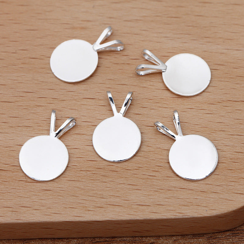 100 flache Pad-Charm-Anhänger, 18 kg, 10 mm, runder Cabochon, leere Basis, Edelsteinfassung