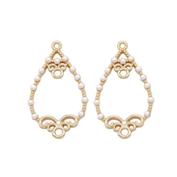 2 connecteurs de charme circulaire en forme de goutte d'eau à double boucle ornés de perles 14K GF