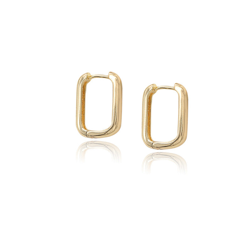 4 boucles d'oreilles créoles rectangulaires brillantes 14K GF Earing