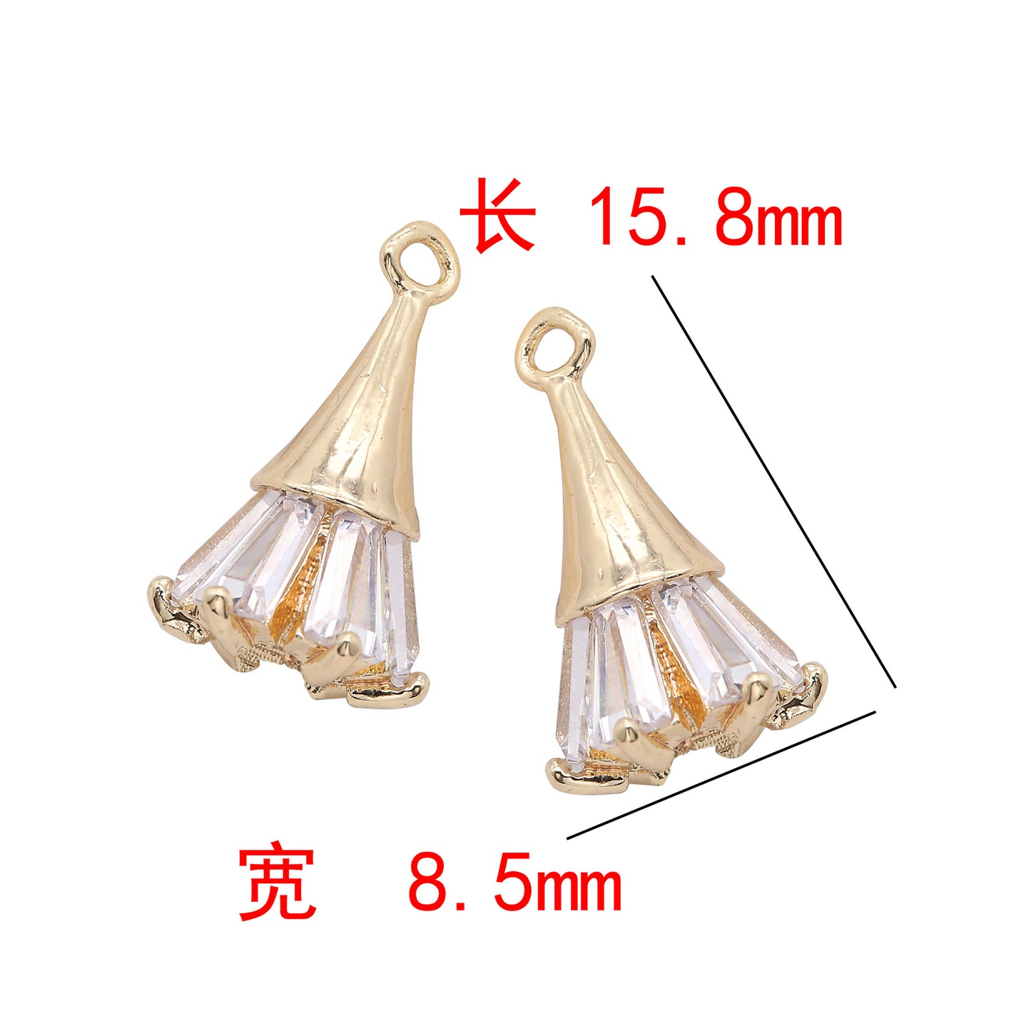 Pendentif à breloque à 2 cônes orné de strass 14K GF