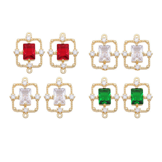 5 pendentifs à breloques rectangulaires, connecteur à double boucle, ornés de strass, 14K GF