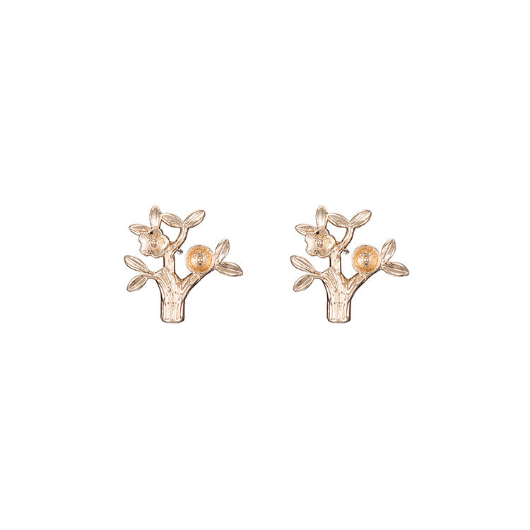 4 boucles d'oreilles à tige en forme d'arbre givré 14 carats GF, perles à moitié percées, vierges