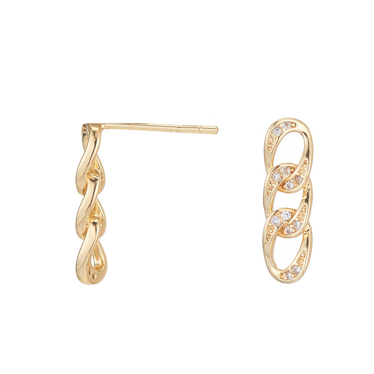4 boucles d'oreilles à tige en chaîne torsadée incurvée, ornées de strass 14K GF
