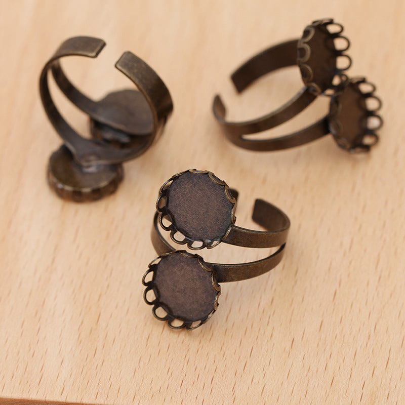 100 Muschelrand-Bezel-Cup-Ring 18KGP 12mm Doppelrund-Cabochon-Rohling-Basis-Edelsteinfassung