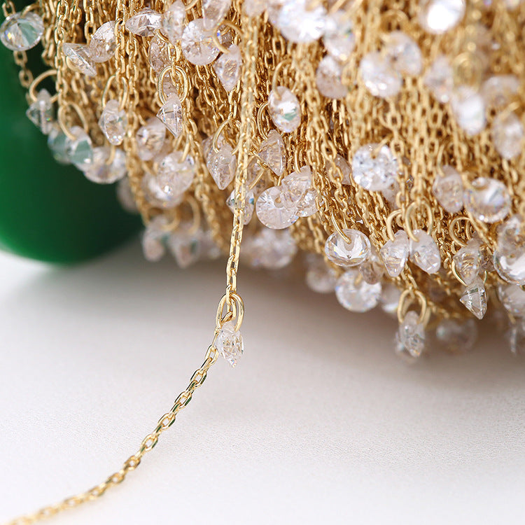 Chaîne de câble mince en forme de feuille et d'étoile en strass de 2 mètres, lien O incurvé, 14K GF
