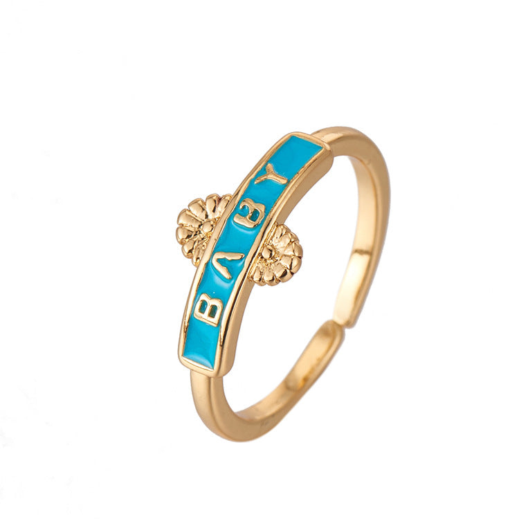 2 bague de déclaration de bébé à cercle ouvert émail époxy 14K GF