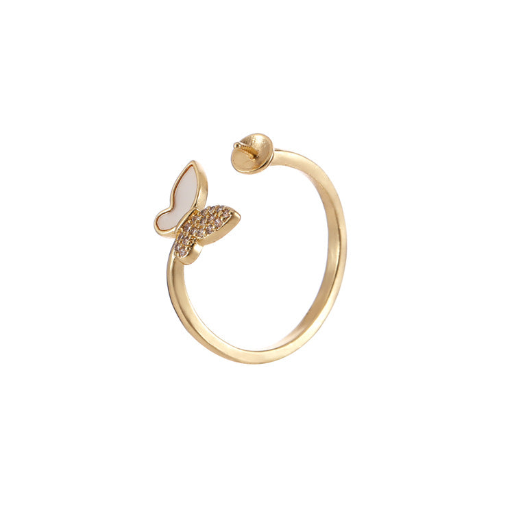 2 Statement-Ring mit offenem Kreis, 14K GF, halbgebohrter Perlenrohling