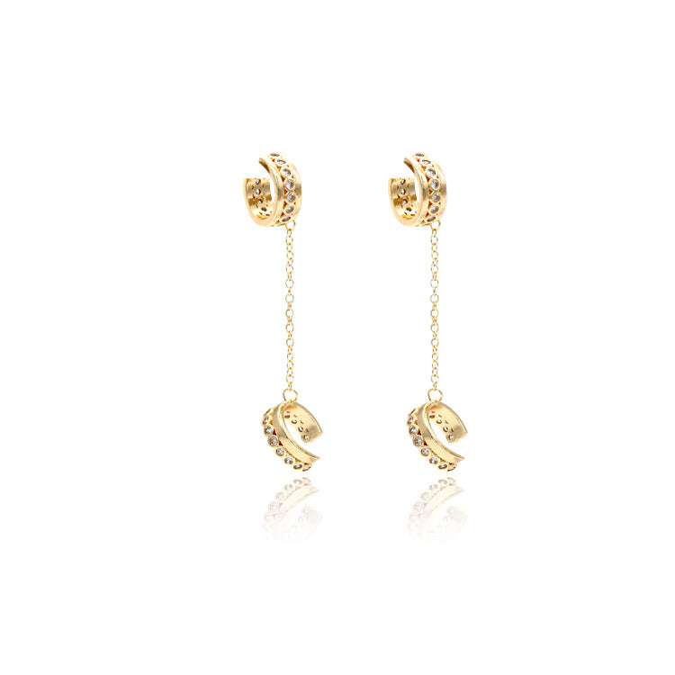 4 boucles d'oreilles en forme de cercle ouvert, câble, maillon de chaîne, enfileur, strass ornés de strass, 14K GF
