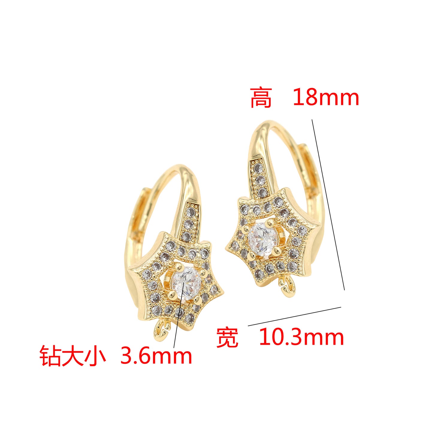 4 boucles d'oreilles rondes florales avec boucle d'oreille ornée de strass 14K GF
