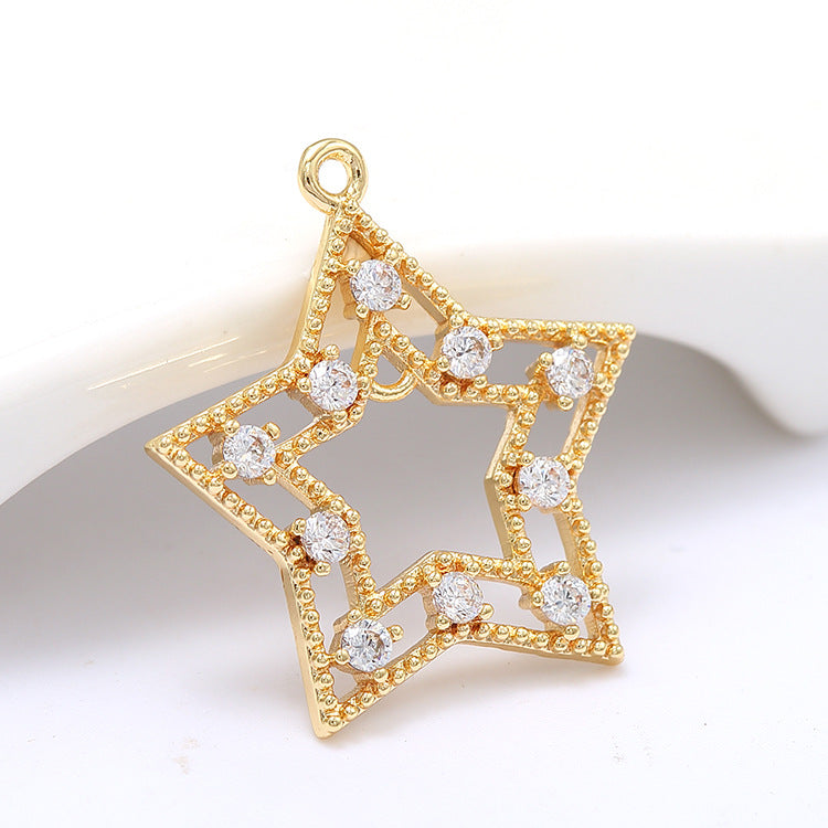 2 Round Honeycomb Star Waterdrop Circle Charm Pendant Rhinestone Embellished 14K GF