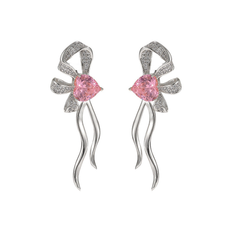 4 Bowknot Stud Earrings 14K GF Rhinestone Embellished Earing